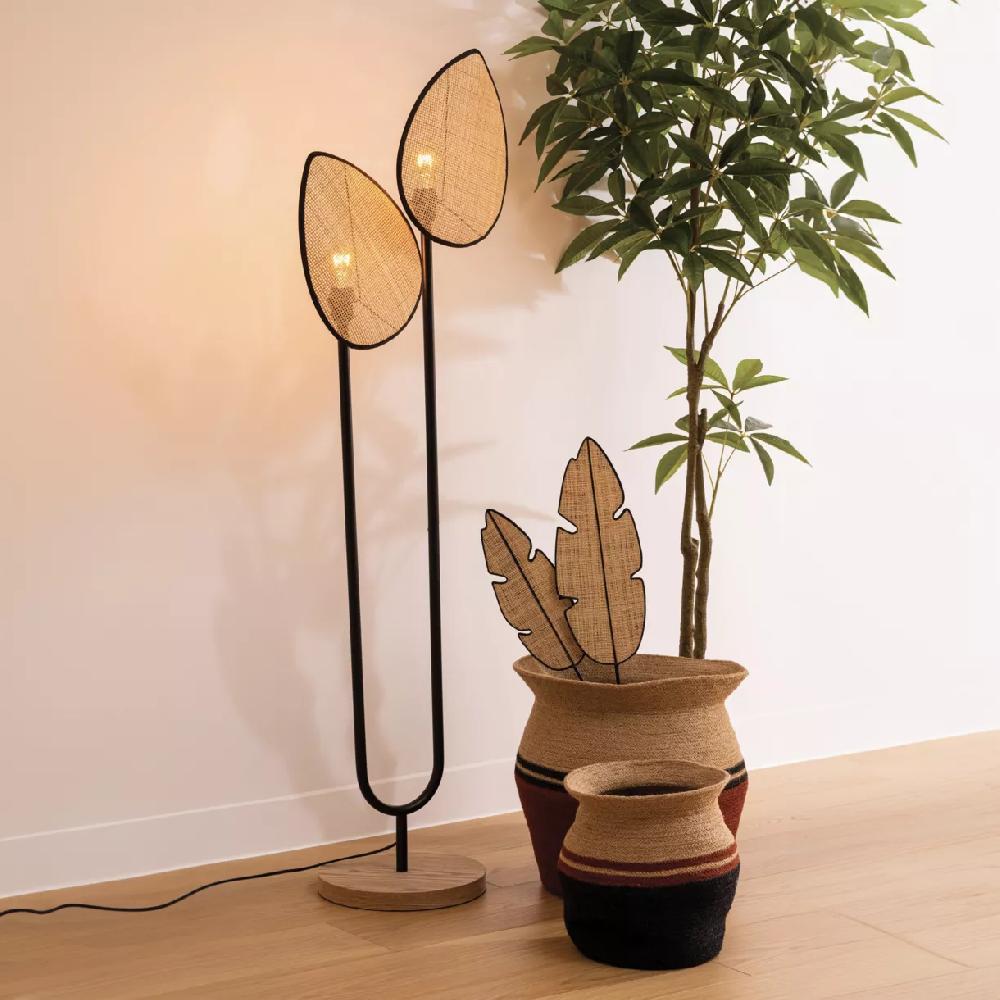 eminza Lampadaire double en rotin (H143 cm) Olme Beige