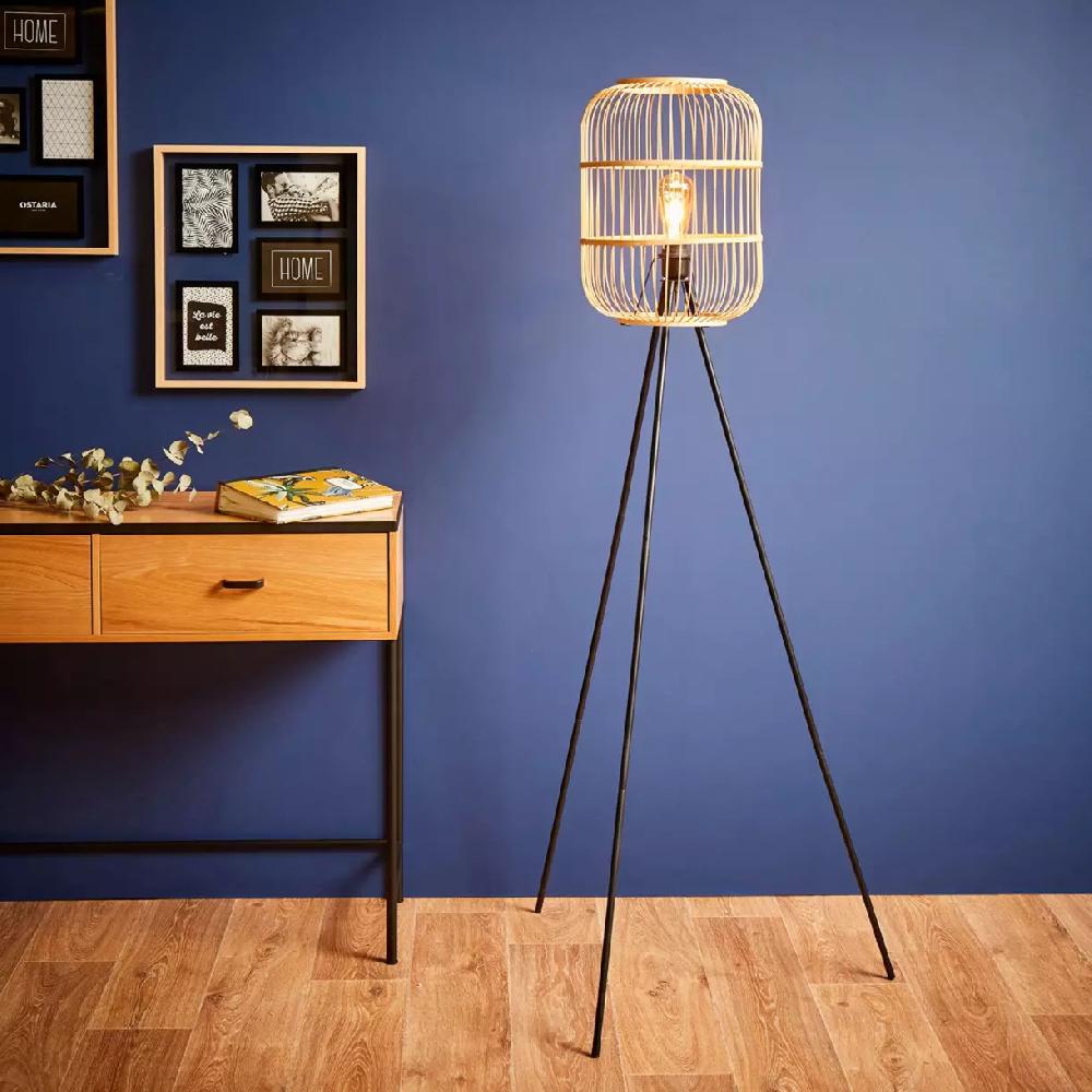 eminza Lampadaire sur trépied bambou (H152 cm) Hanoi Beige