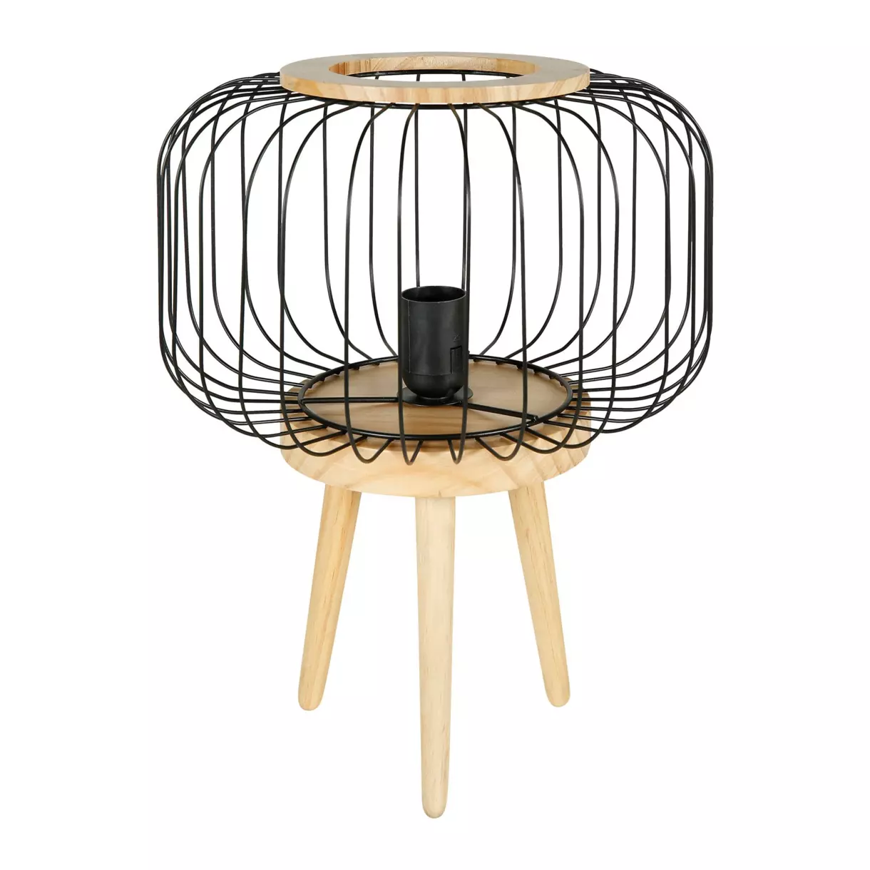 eminza Lampe à poser bois et métal (H38 cm) Cicerone Noir