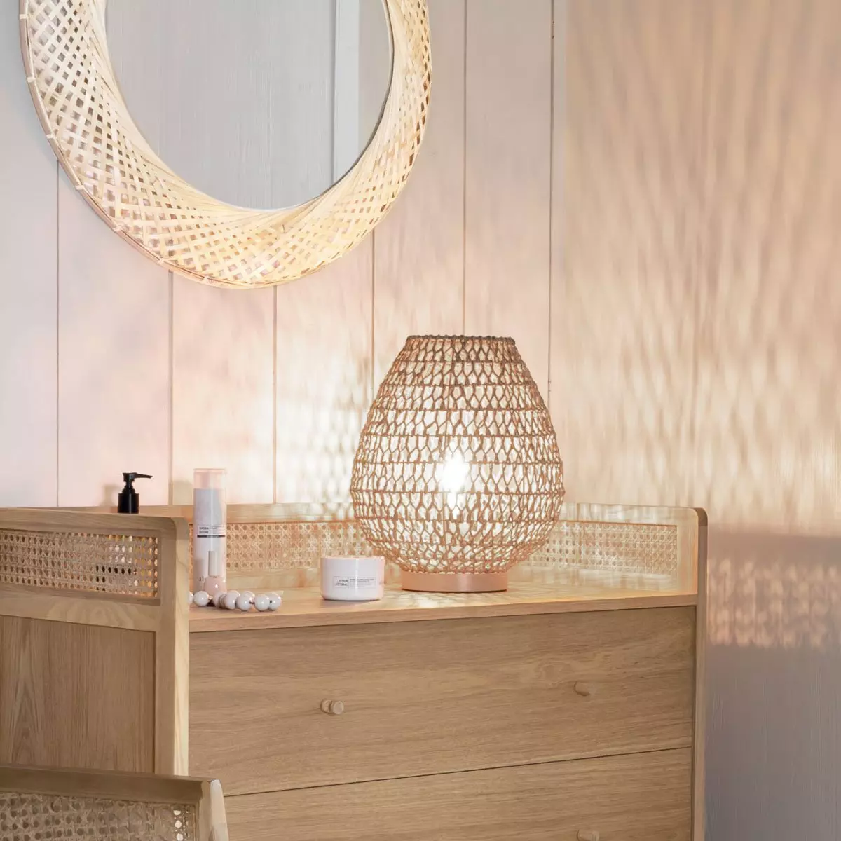 eminza Lampe à poser bois et papier (H35 5 cm) Etel Naturelle