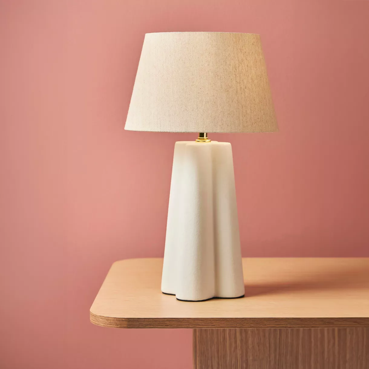 eminza Lampe à poser céramique et coton (H45 cm) Cezanne Blanche