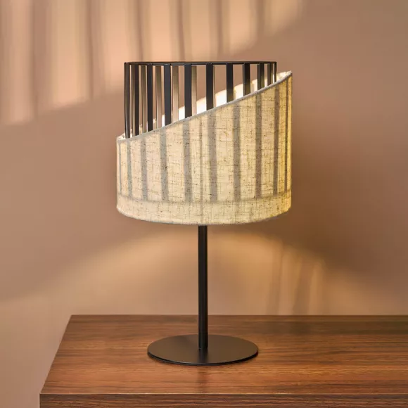 Eminza Lampe à Poser En Lin (H33 Cm) Alma Noir Et Beige