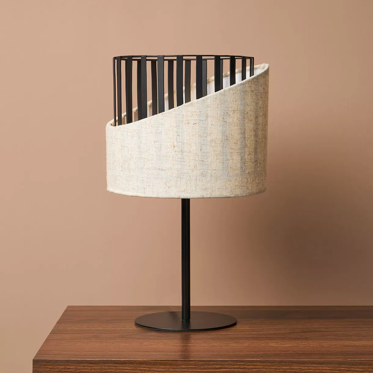 eminza Lampe à poser en lin (H33 cm) Alma Noir et beige