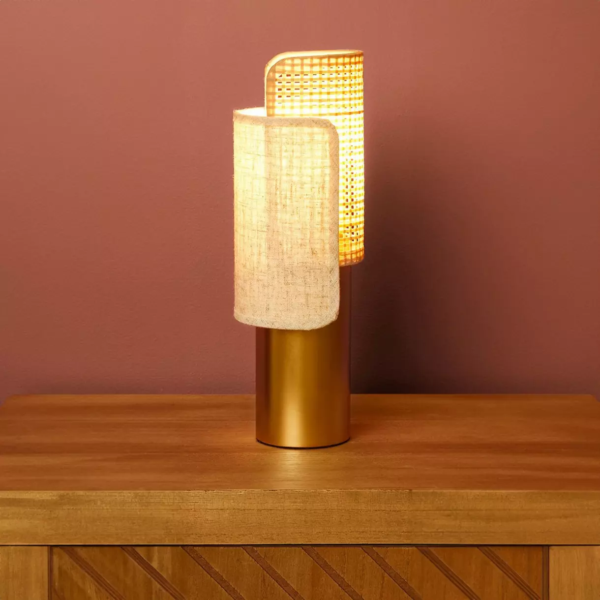 eminza Lampe à poser en métal (H28 cm) Bourgeon Beige et doré