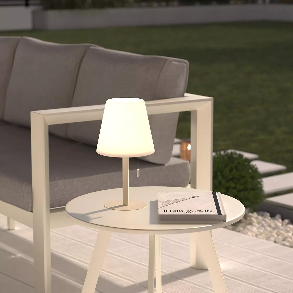 eminza Lampe à poser extérieur LED métal (H30 5 cm) Zack Beige