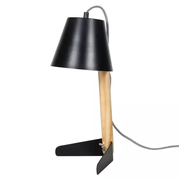 Eminza Lampe à Poser Métal (H25 Cm) Gia Noir Et Bois Clair
