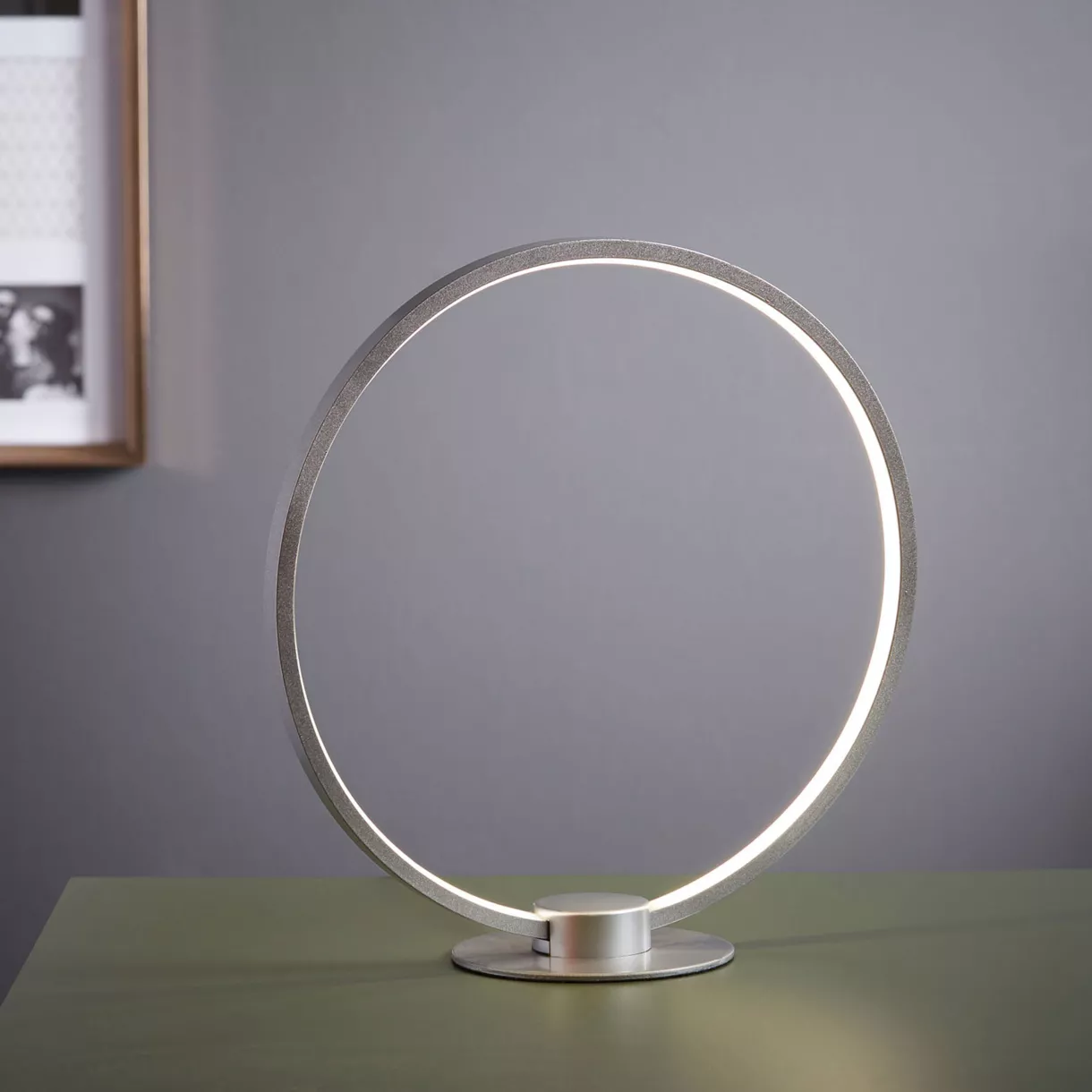 eminza Lampe à poser moderne LED (D29 5 cm) Cercle Argent