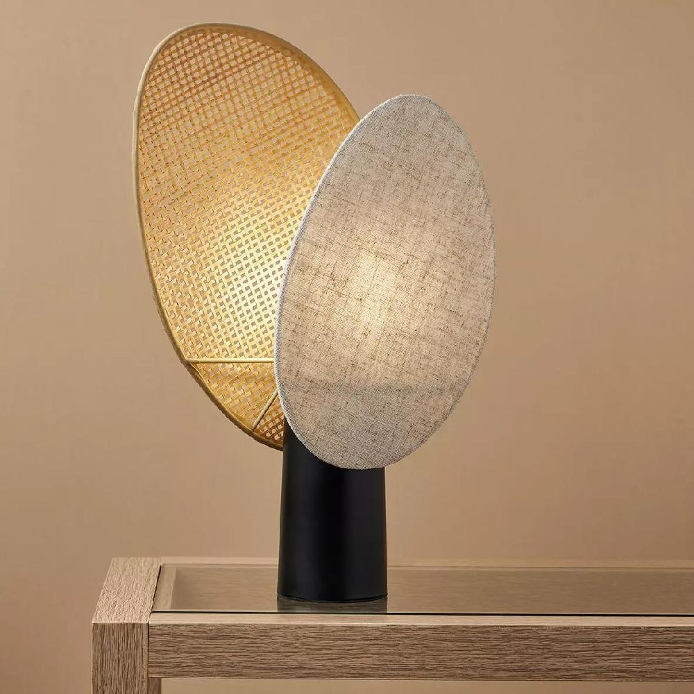 eminza Lampe à poser rotin et lin (H40 cm) Almeria Beige