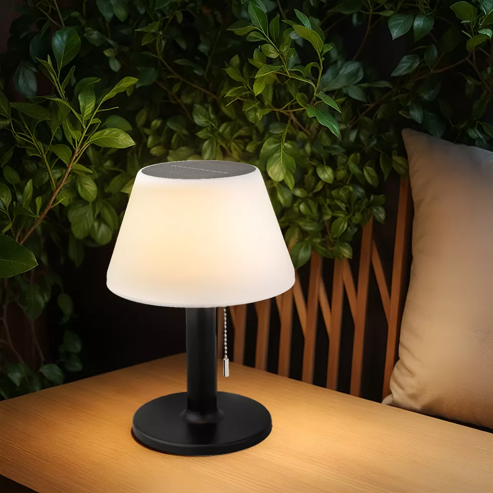 eminza Lampe de table solaire 10LED (H28 cm) Calipso Blanc et noir