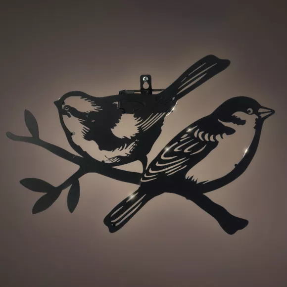Eminza Lampe Murale Solaire En Métal (H23 5 Cm) Duo D'oiseaux Noir