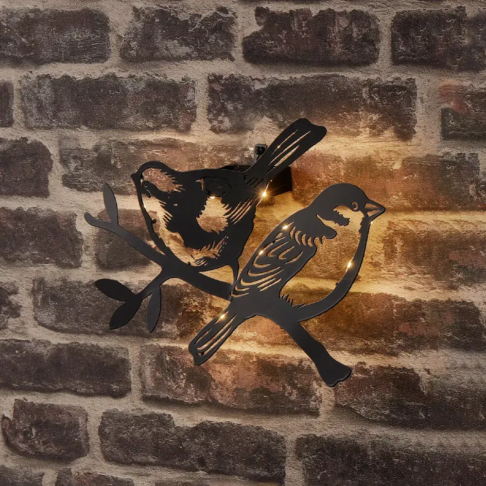 eminza Lampe murale solaire en métal (H23 5 cm) Duo d'oiseaux Noir