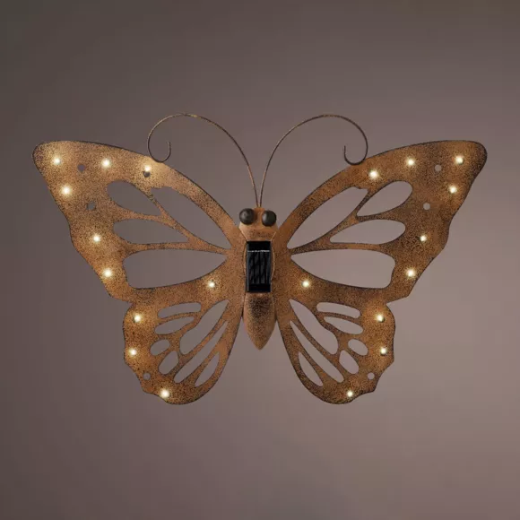 Eminza Lampe Murale Solaire En Métal (L53 Cm) Papillon Brun Antique