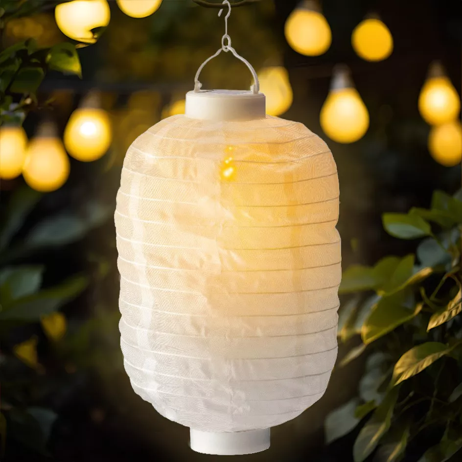 eminza Lanterne chinoise solaire LED (D20 cm) Cylindre effet flamme Blanc chaud