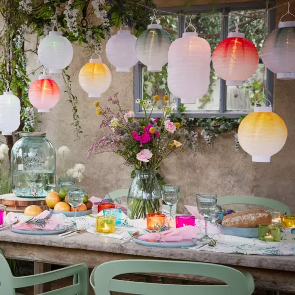 Eminza Lanterne Chinoise Solaire LED (D20 Cm) Nylon Effet Flamme Blanc Chaud