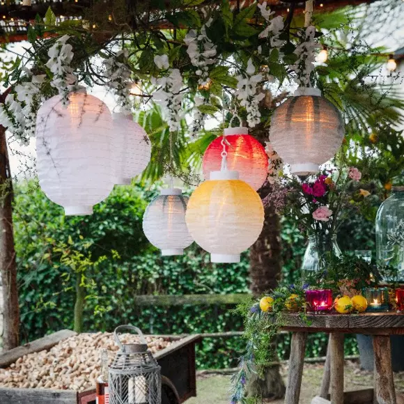 Eminza Lanterne Chinoise Solaire LED (D20 Cm) Nylon Effet Flamme Blanc Chaud