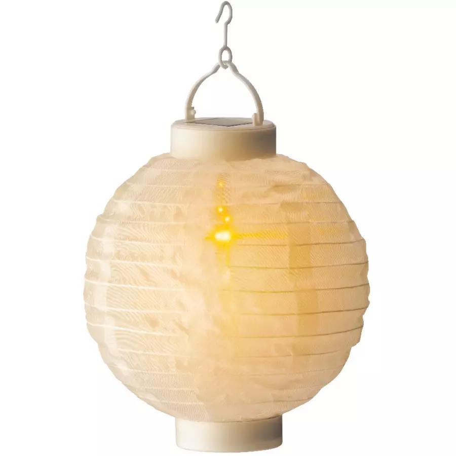 Eminza Lanterne Chinoise Solaire LED (D20 Cm) Nylon Effet Flamme Blanc Chaud