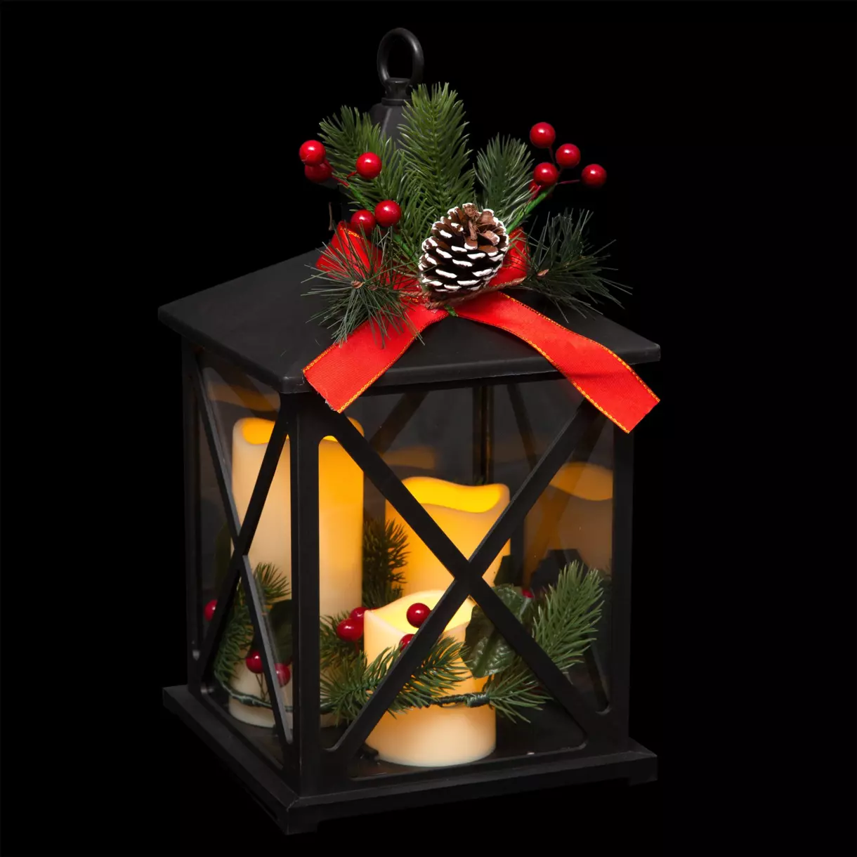 eminza Lanterne de Noël à piles LED (H32 cm) Vacillante Blanc chaud