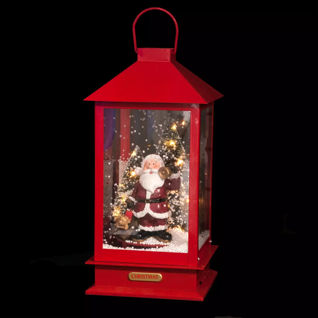 eminza Lanterne de Noël à piles lumineuse et musicale (H38 cm) Féerie Rouge