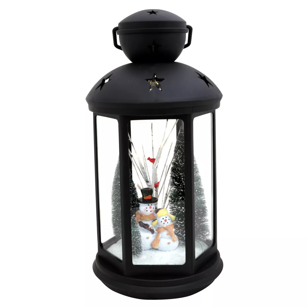 eminza Lanterne de Noël lumineuse à piles (H43 cm) Bonhomme de neige Blanc chaud