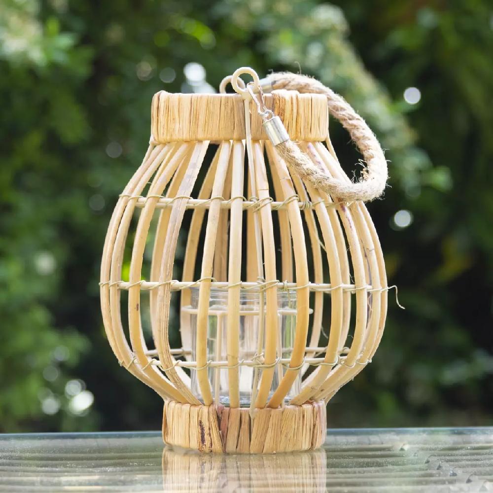 eminza Lanterne en rotin fait main (H24 cm) Barbade Beige naturel
