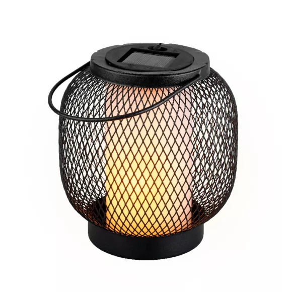 Eminza Lanterne Solaire Métal à LED (H15 Cm) Croisillon Noir Et Blanc Chaud