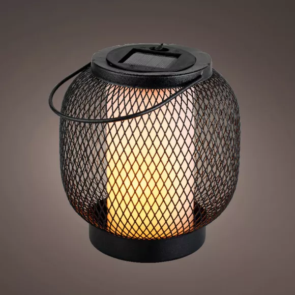 Eminza Lanterne Solaire Métal à LED (H15 Cm) Croisillon Noir Et Blanc Chaud