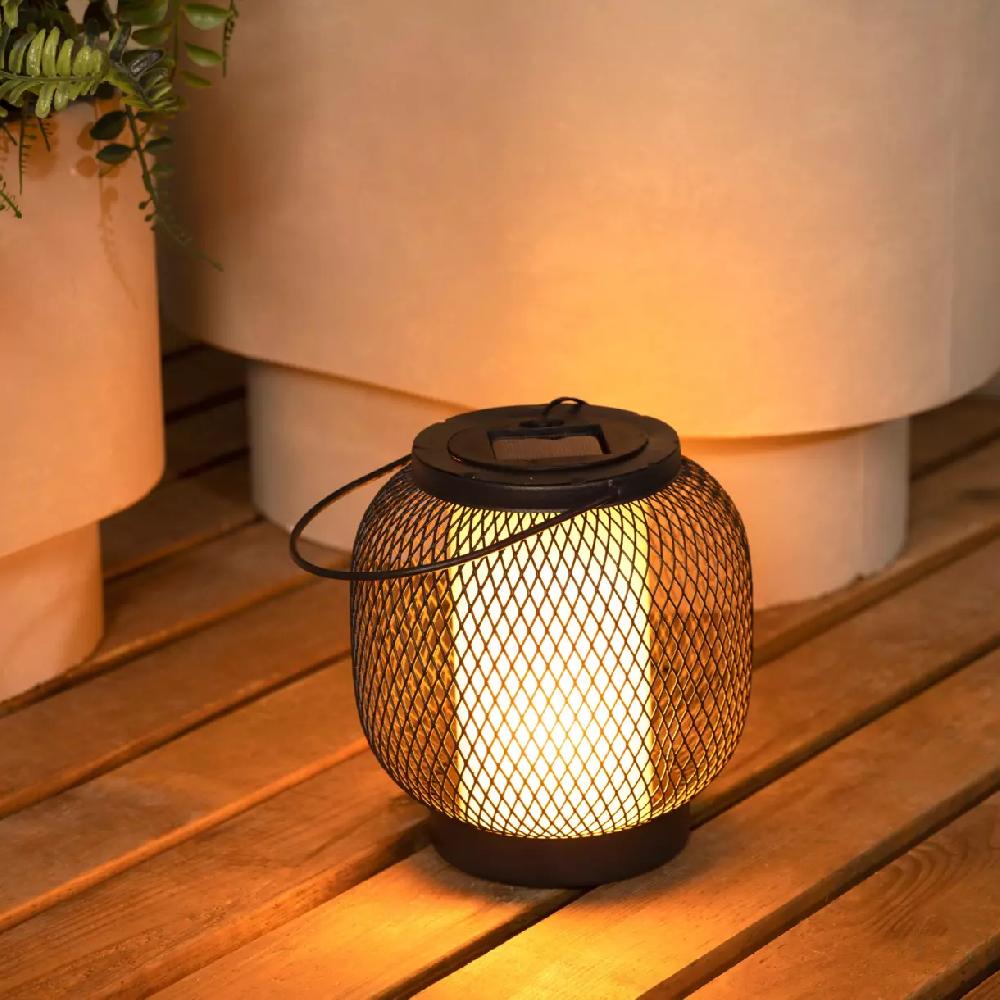 eminza Lanterne solaire métal à LED (H15 cm) Croisillon Noir et blanc chaud