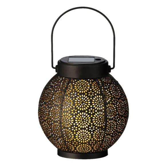 Eminza Lanterne Solaire Métal LED (H16 Cm) Orient Noir Et Blanc Chaud