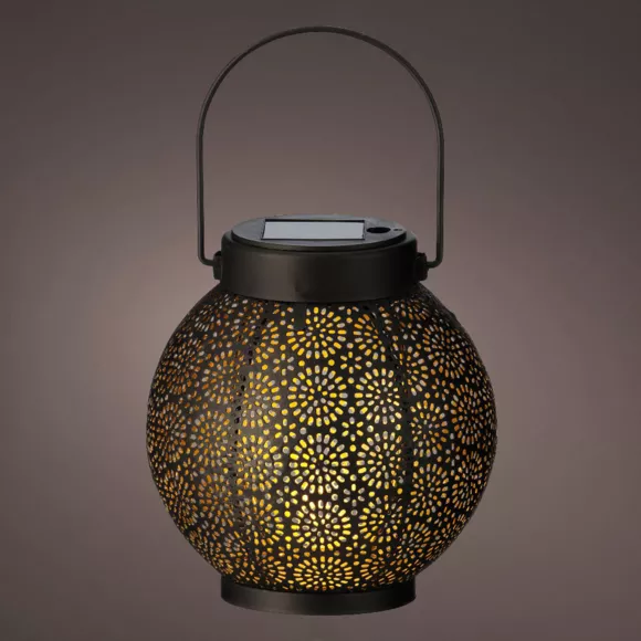 Eminza Lanterne Solaire Métal LED (H16 Cm) Orient Noir Et Blanc Chaud