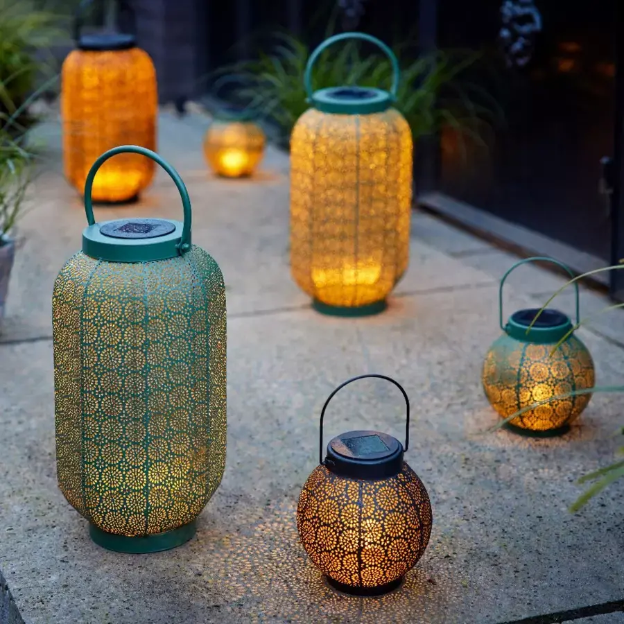 Eminza Lanterne Solaire Métal LED (H16 Cm) Orient Noir Et Blanc Chaud