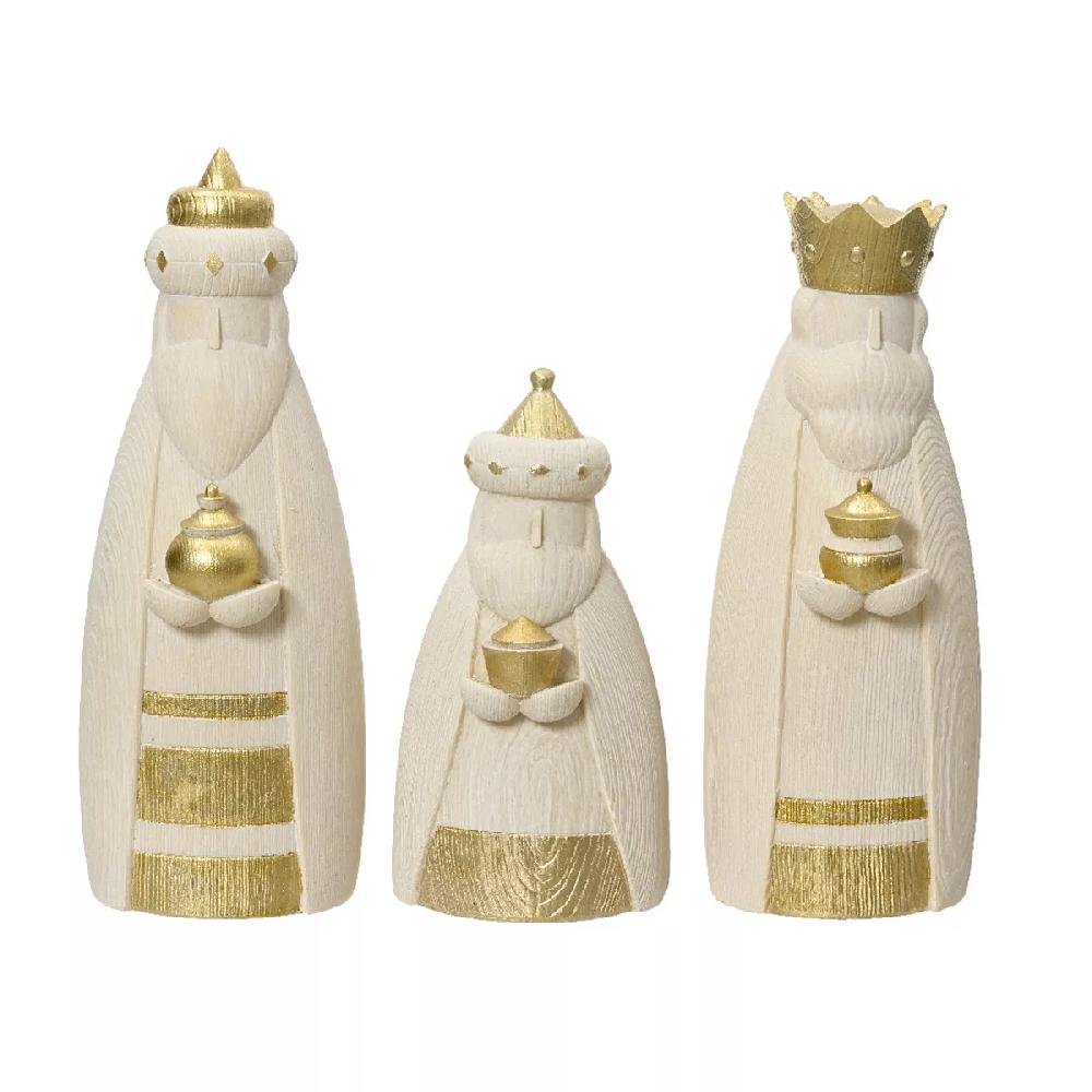eminza Les 3 Rois Mages (Hauteur 21 5 cm) Nuit Sainte Blanc et or