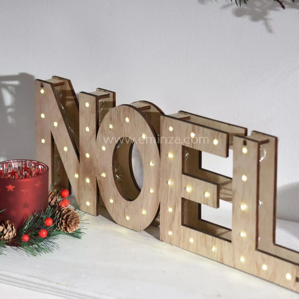 eminza Lettres lumineuses à piles "Noël" 41 LED (H15 cm) Blanc chaud
