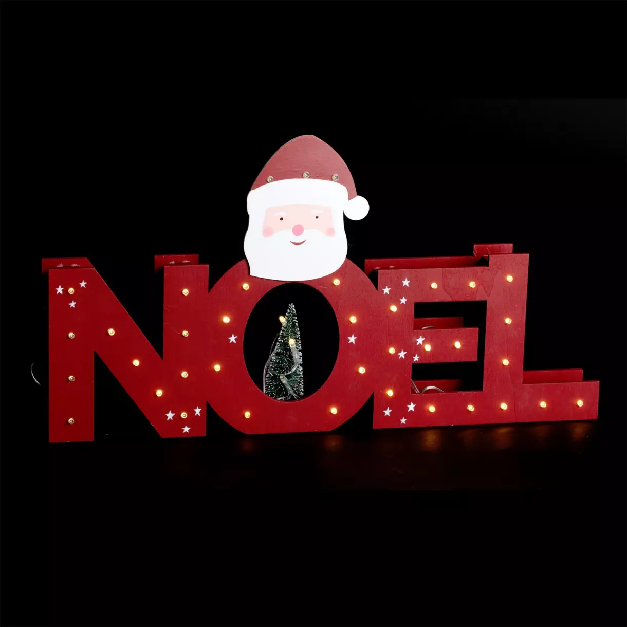 eminza Lettres lumineuses en bois 38 LED (H29 cm) Père Noël Blanc chaud