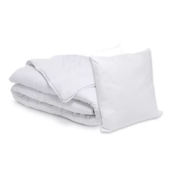 Eminza Lot Couette Chaude Anti-acariens (260 X 240 Cm) + 2 Oreillers (60 X 60 Cm) Comète Blanche