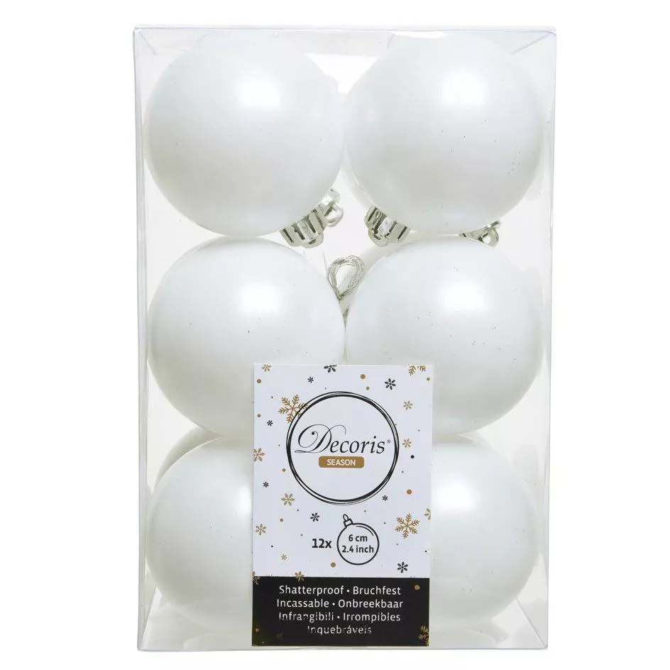 eminza Lot de 12 boules de Noël (D60 mm) Alpine Blanc