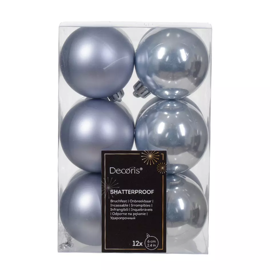 eminza Lot de 12 boules de Noël (D60 mm) Alpine Bleu vaporeux