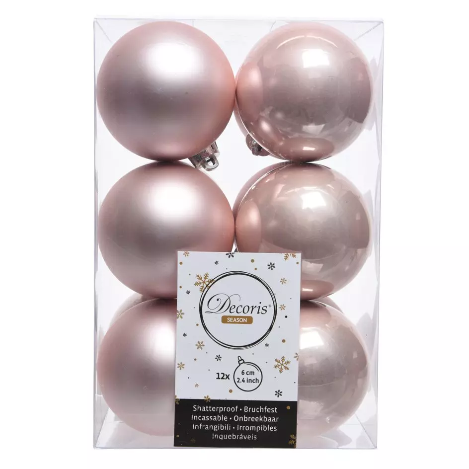 eminza Lot de 12 boules de Noël (D60 mm) Alpine Rose poudré