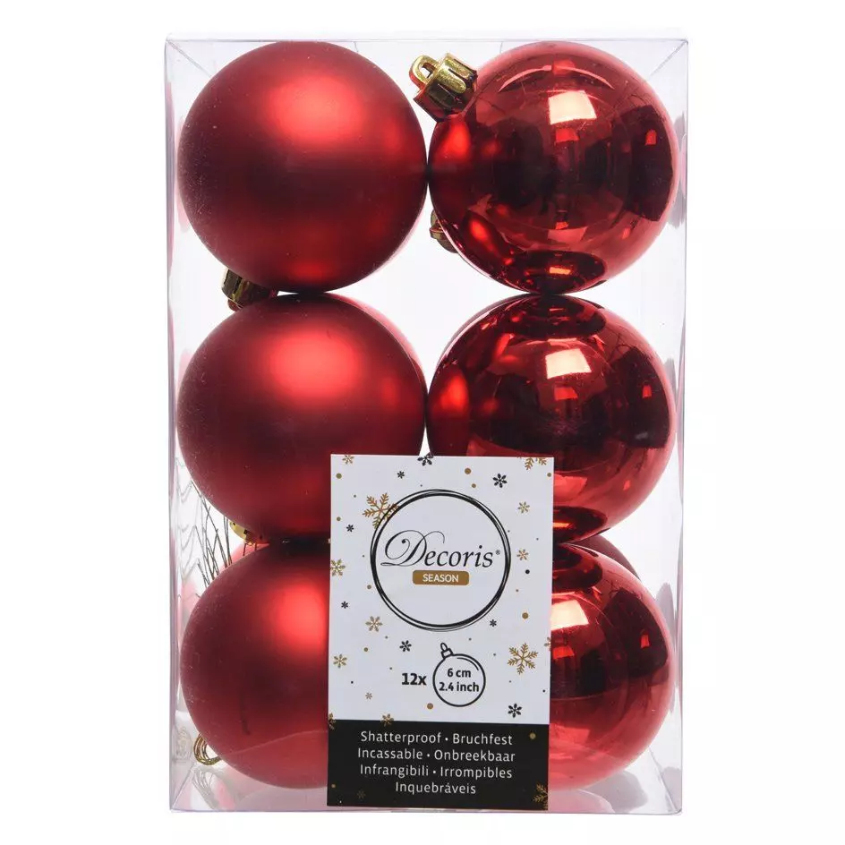eminza Lot de 12 boules de Noël (D60 mm) Alpine Rouge