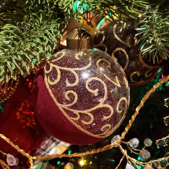 Eminza Lot De 12 Boules De Noël (D80 Mm) En Verre Arabesque Rouge