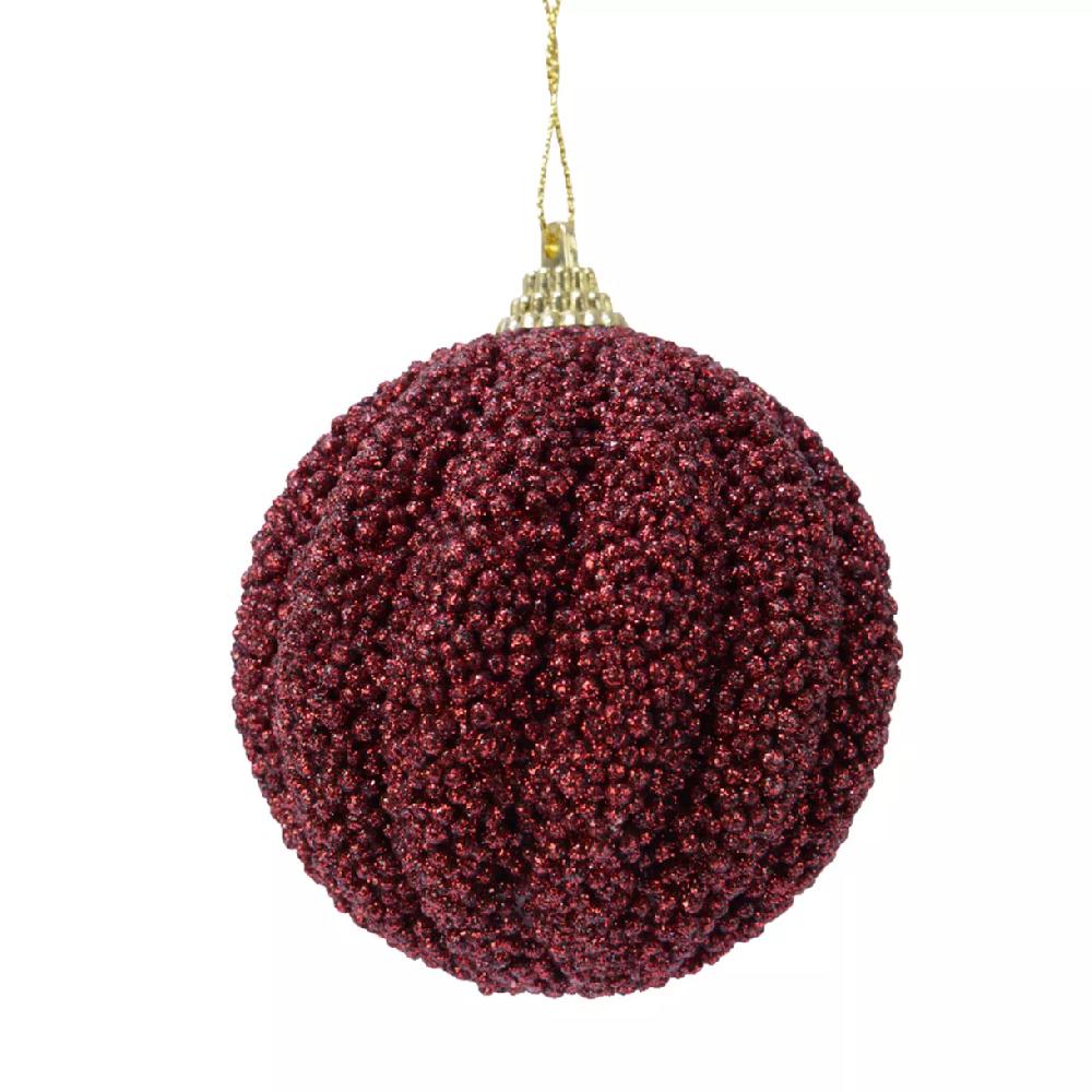 eminza Lot de 12 boules de Noël (D80 mm) Etincelle Bordeaux