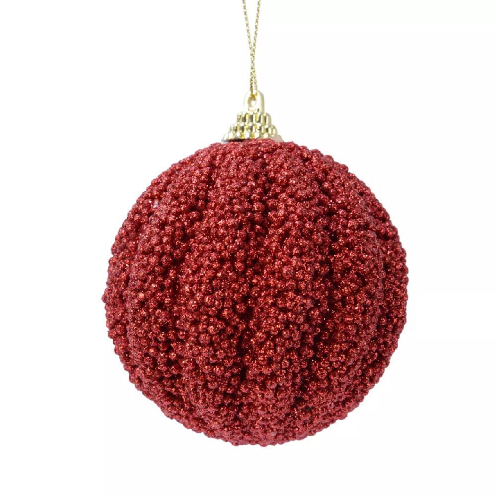 eminza Lot de 12 boules de Noël (D80 mm) Etincelle Rouge