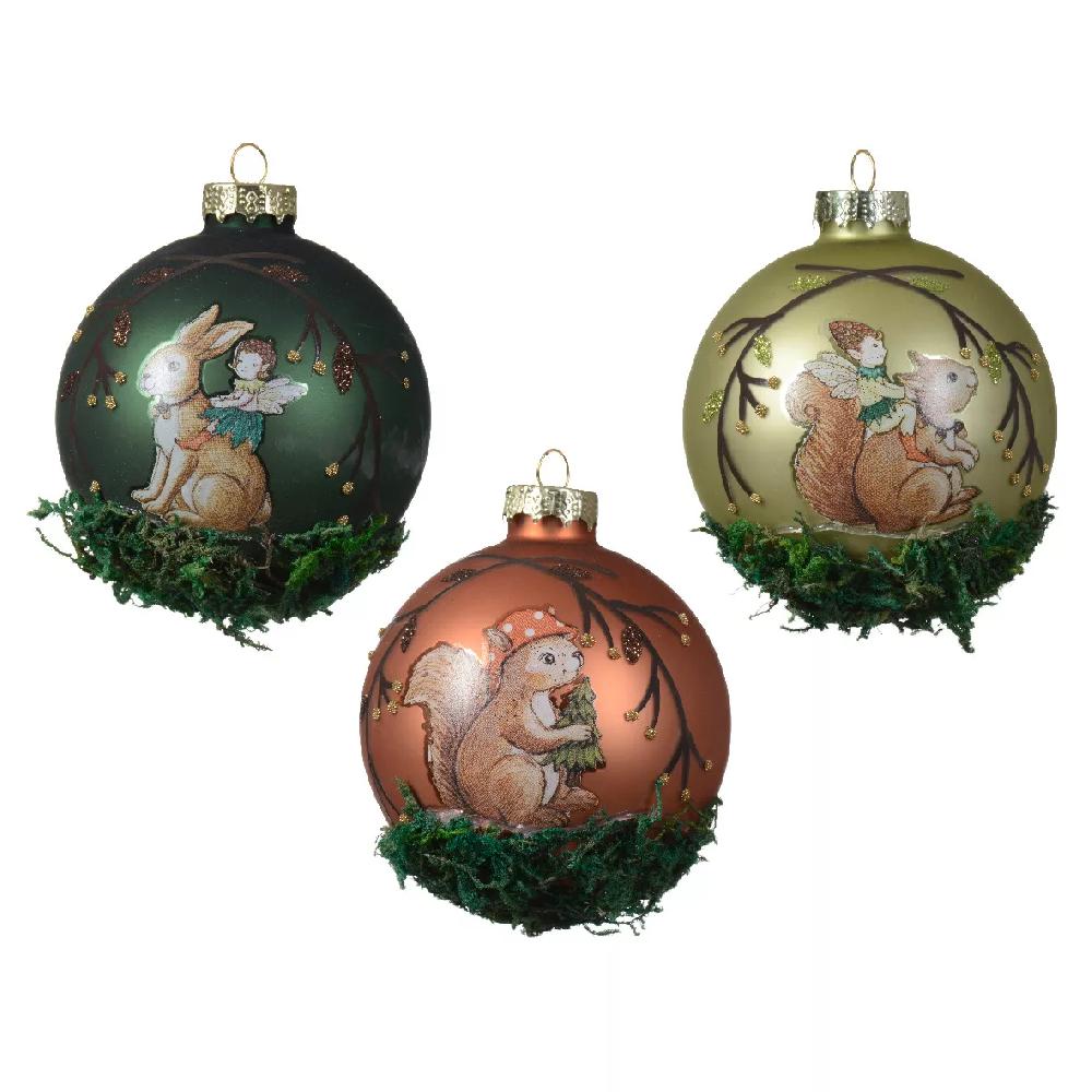 eminza Lot de 12 boules de Noël en verre (D80 mm) Conte de fée Vert