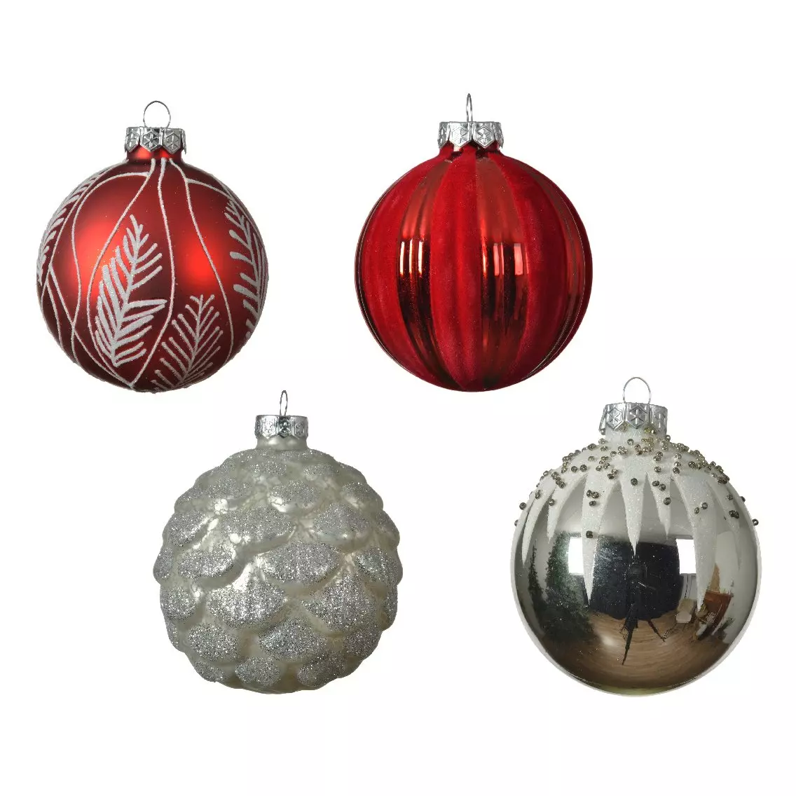 eminza Lot de 12 boules de Noël en verre (D80 mm) Flocky Rouge
