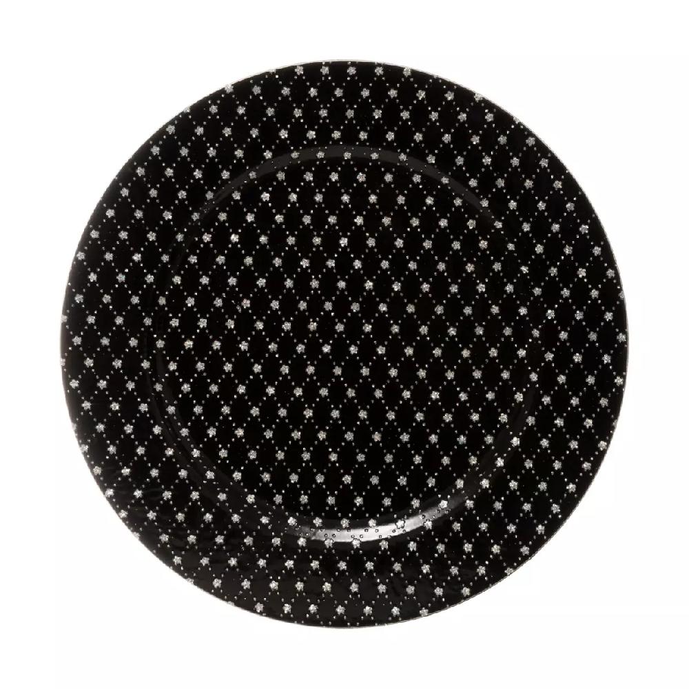 eminza Lot de 12 dessous d'assiette Mini étoiles pailletées Noir