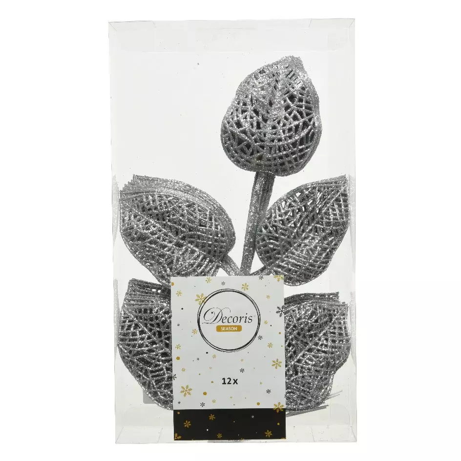 eminza Lot de 12 feuilles à suspendre (H36 cm) Alpine Argent