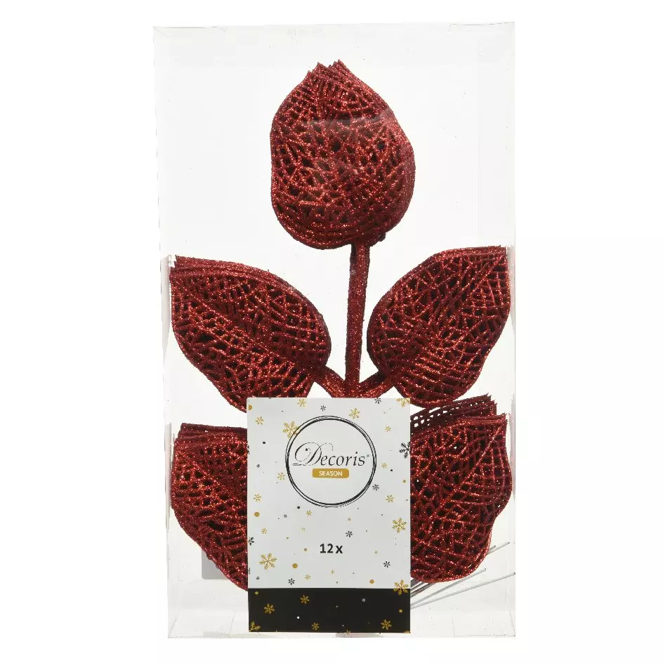 eminza Lot de 12 feuilles à suspendre (H36 cm) Alpine Rouge