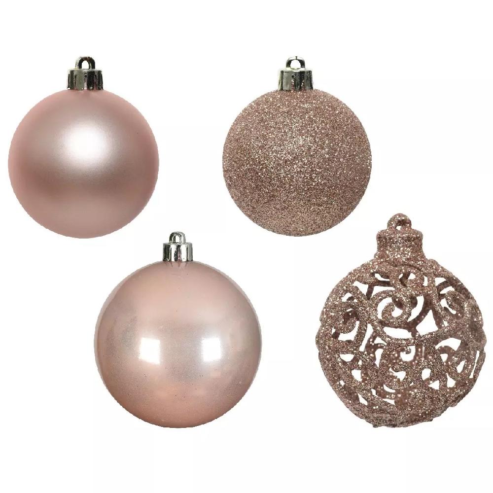 eminza Lot de 16 boules de Noël (D60 mm) Alpine multi Rose poudré