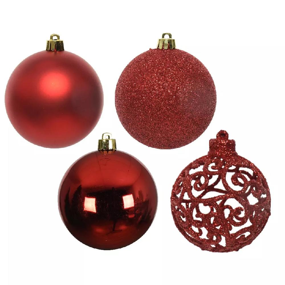eminza Lot de 16 boules de Noël (D60 mm) Alpine multi Rouge