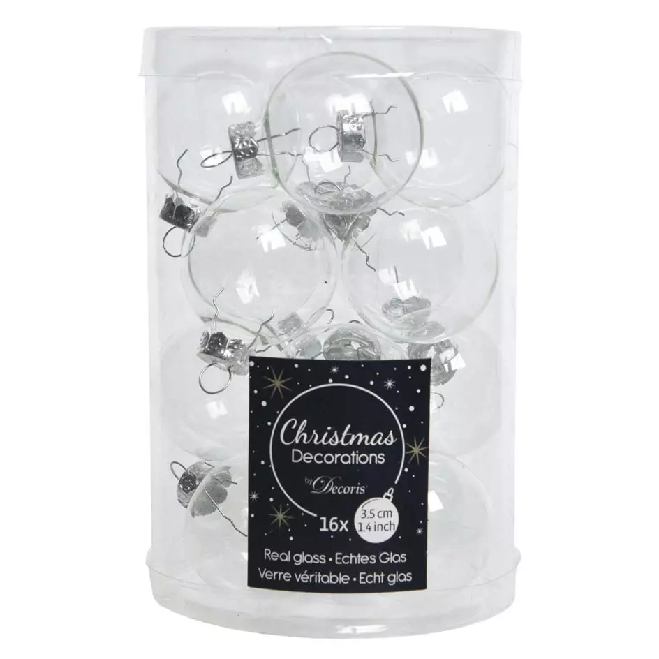 eminza Lot de 16 boules de Noël en verre (D35 mm) Myst Transparent
