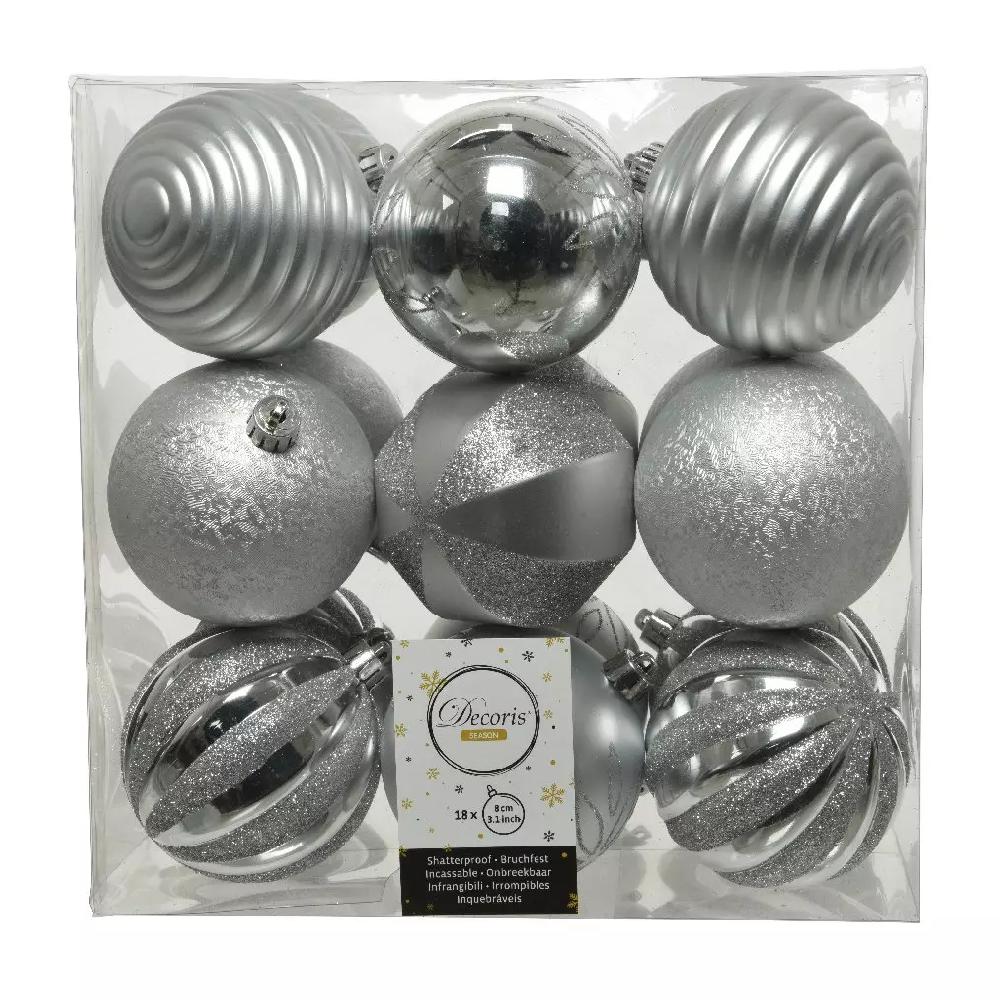 eminza Lot de 18 boules de Noël (D80 mm) Anaelle Argent
